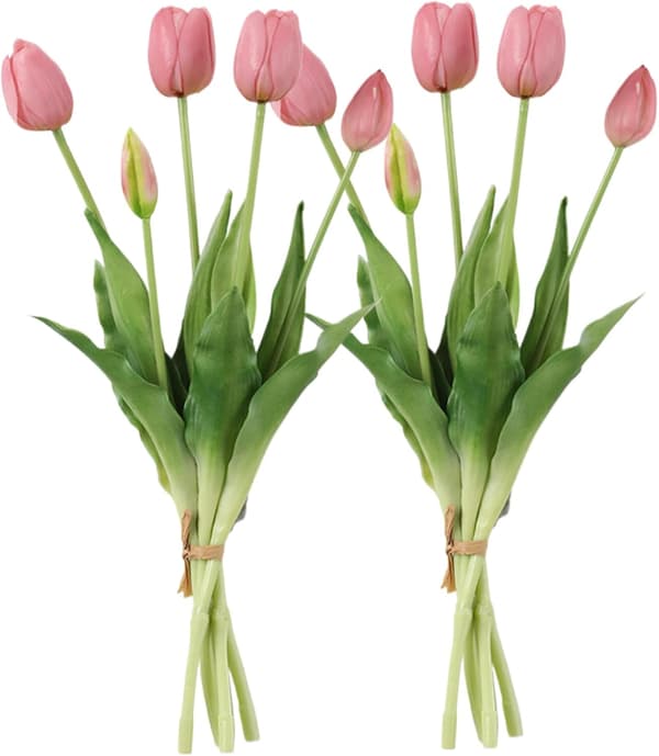 2 Pcs Artificial Tulips, 40cm \"Real Touch\" Silk Flowers with 5 Heads, for Wedding Decorations, Vases, Home Decor