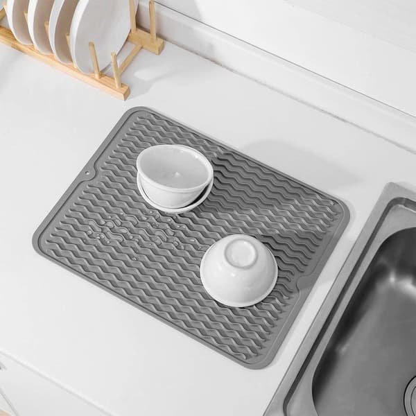 Silicone Dish Drying Mat, Light Grey Drip Mat, 40 x 30 cm