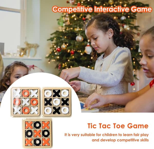 Tic-Tac-Toe Træbrætspil X O Blokke Mini Bordplade Rustik Træ