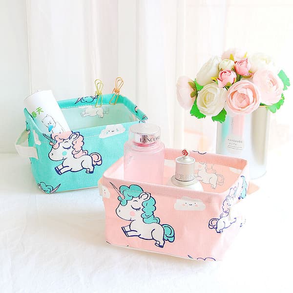 Cartoon Storage Box with Waterproof Coating, Unicorn Pony Desktop Storage Box (Blue)
