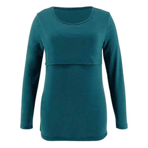 Ny barselstøj Langærmet rundhalset Four Seasons Bottoming Nursing T-Shirt - Mørkegrøn L
