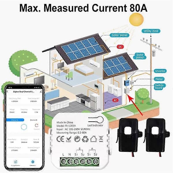 Tuya Smart Wifi Energimåler Toveis Med Strømtransformator App Overvåker Effekt 80a Støtte Ala [DB]