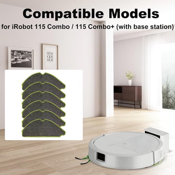 Tvättbara moppdynor i mikrofiber kompatibla med iRobot 115 Combo och 115 Combo Plus robotdammsugare, 6-pack