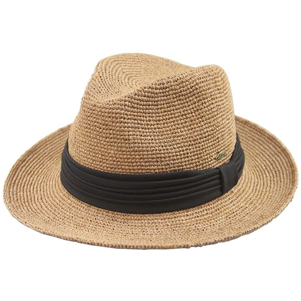 1st Raffia stråhatt för män med stor brättad hatt sommarsolhatt