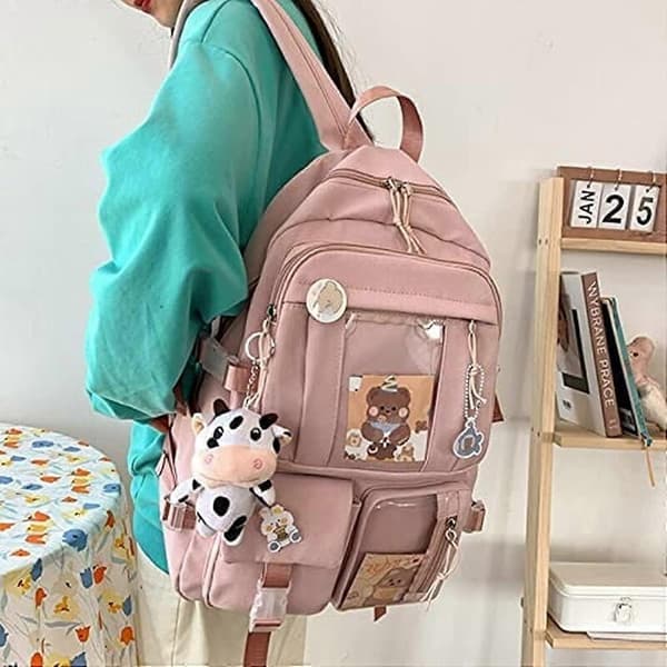 Kawaii Backpack Cute Backpack Cute Aesthetic Backpack for School (Pink, ONE SIZE) (DRF-1287)