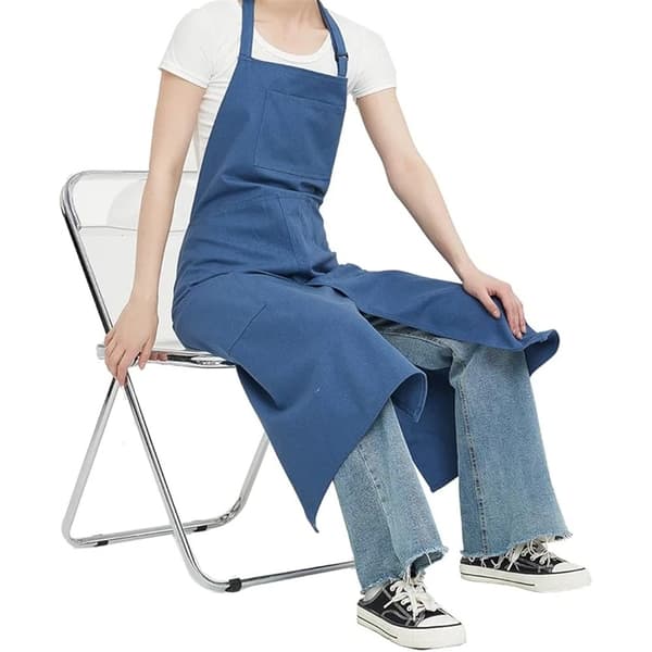 Hanging Neck Canvas Apron Long Style Pottery Apron with Split Legs