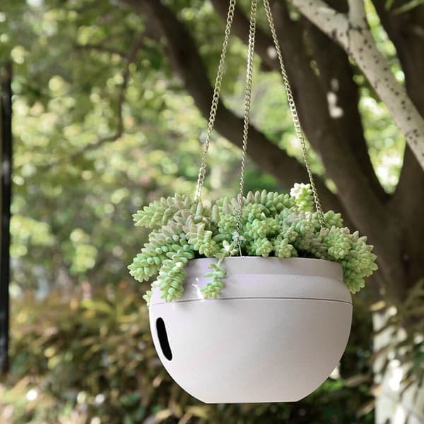 2 Pcs Plastic Hanging Pots with Self-Watering and Hooks, Hanging Flower Pot with Removable Base White