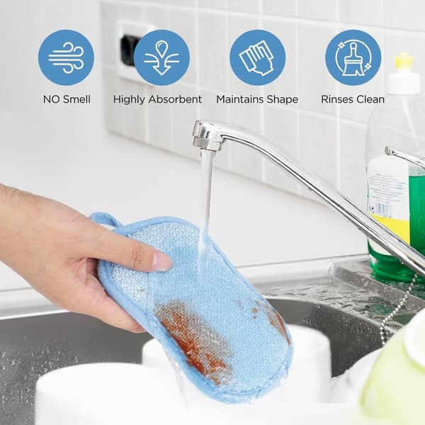 Double-sided microfiber sponge, 6 pieces, reusable washable for kitchen and bathroom