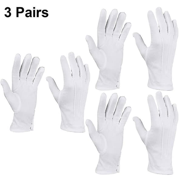 3 par vita polyester marschhandskar, formella smokinghandskar för hedersvaktparad