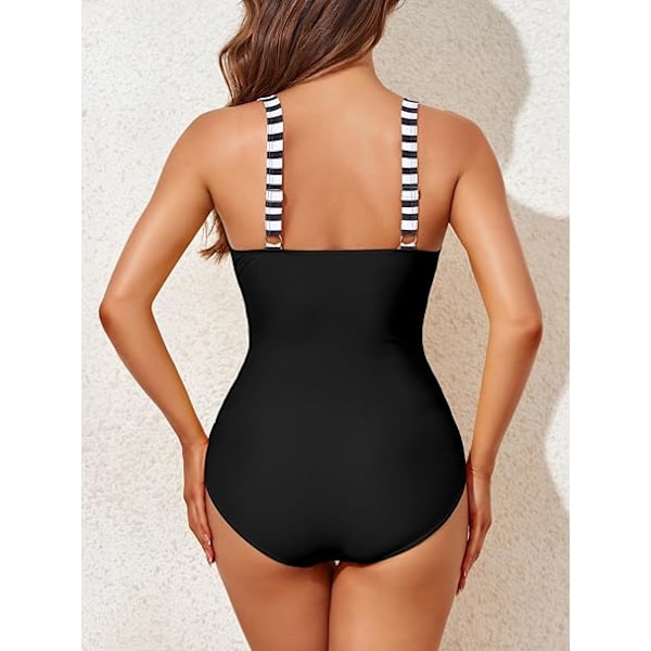 Naisten uimapuvut vatsanhallinnalla, vartaloa muotoileva yksiosainen uimapuku, retro rypytetty push-up, vintage-pehmustettu mustavalkoraidallinen toppi M M Black Stripe Top