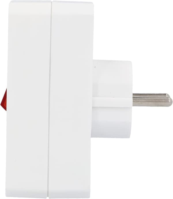 Intermediate plug with 1 Schuko switch and 2 Euro switches, with illuminated switch, white, loose