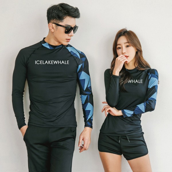 Ny våtdrakt i koreansk stil for par: Tredelt langermet og lange bukser med delt badedrakt-L
