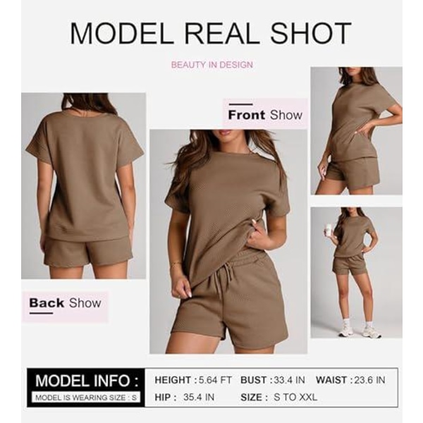 Dame 2-delt antrekk Loungesett Uformelle kortermede skjorter Shorts Koselig pyjamas Sweatsuit Set-XL