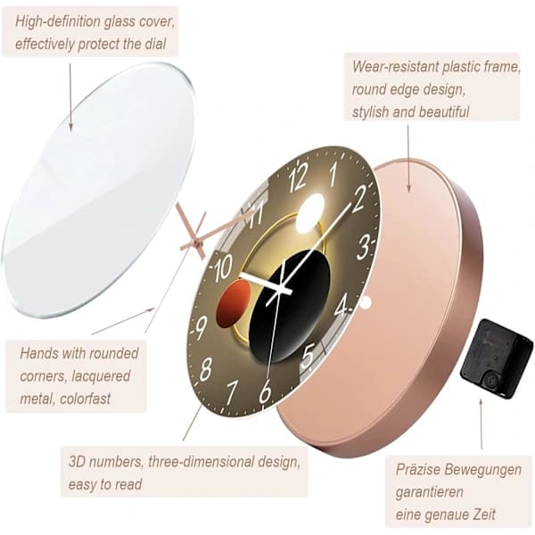 Modern Silent Quartz Wall Clock 20cm, Oversized Numbers Round Wall Clock, for Home Kitchen Bedroom O