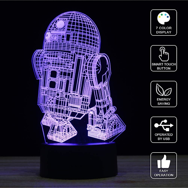 3D Illusion LED Robot Natlampe, 7 Farve Gradient Touch Switch