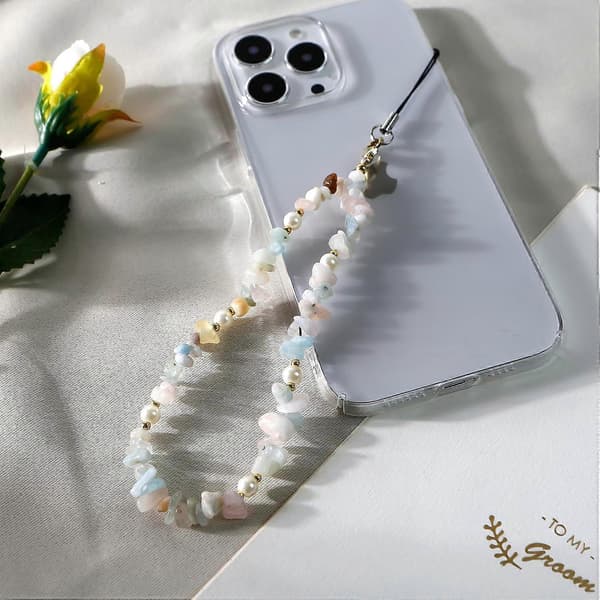 Phone Chain Wrist Strap with Natural Gemstone Charms - Mobile Lanyard Be