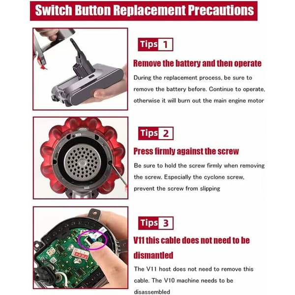 Durable Trigger Switch Button Replacement Parts Compatible with Dyson V11/V10 Vacuum Cleaner (Red)