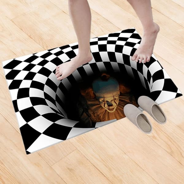 3D Optisk Illusionsmatta, Clownfälla Mönster Halkfri Rektangulär