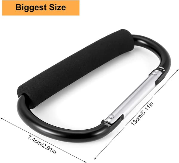 2-pack Stroller Clips, Stroller Hooks, Stroller Carabiner, 16cm Black Stroller Hook, Universal Large Stroller Hook