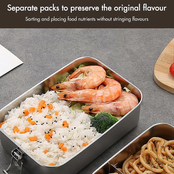 Matboks i rustfritt stål - 850ML Bento Box Matboks Matbeholder med låseklemme, Bærbare lunsjbokser for snacks