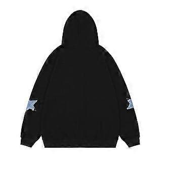 Retro stjerne-hættetrøje med lynlås, efterår løs afslappet sweatshirt (L Sort)
