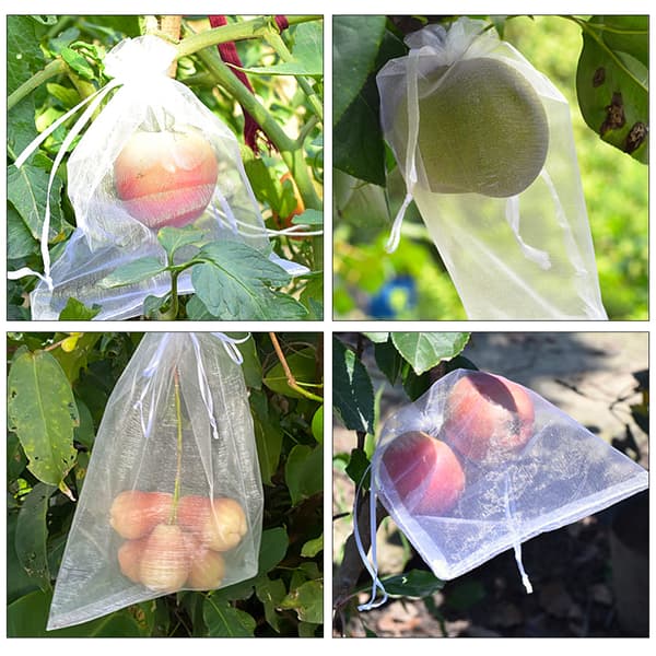100 Pieces Fruit Bags, Protective Mesh Bags for Fruit Trees, Reusable White Fruit Net Bag with Drawstring Against Insects