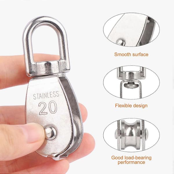 【LD】4PCS 304 Stainless Steel Pulley M20 Swivel Hook Rustproof 200lbs Load Compatible with Lifting