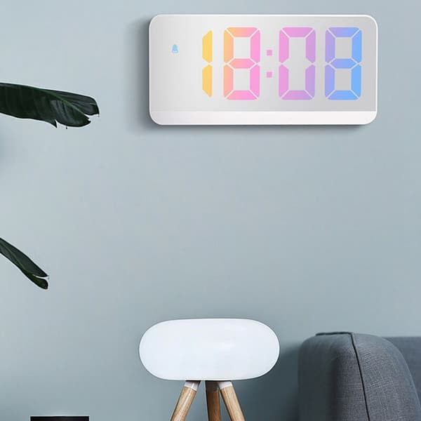 Digital Alarm Clock Voice Control Temperature Date Snooze Night Mode Table Clock 12/24H Function at Night LED Clock, White