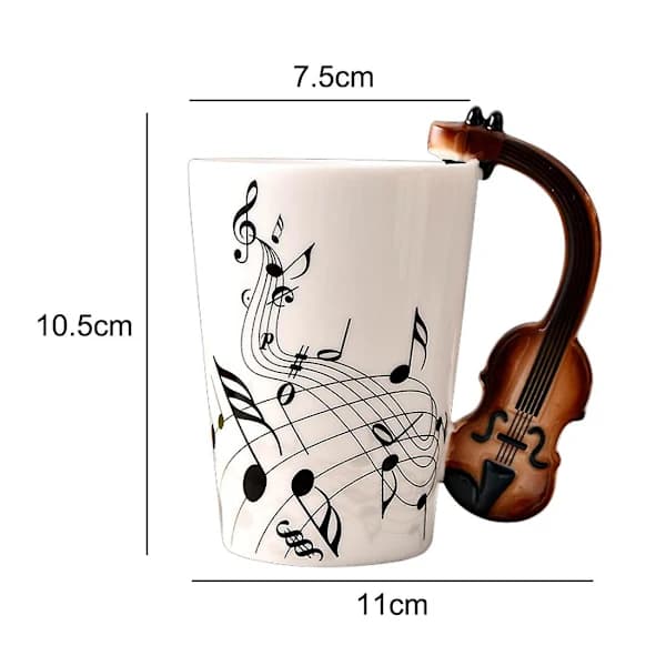 Ceramic Violin Mug with Musical Note Handle for Coffee, Tea, and Milk, Home Use, 220ml, as shown as shown