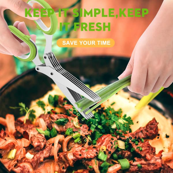 Herb Scissor Set - Cool Kitchen Gadgets for Cutting Fresh Garden Herbs - Herb Cutter Scissors with 5 Blades and Guard, Sharp