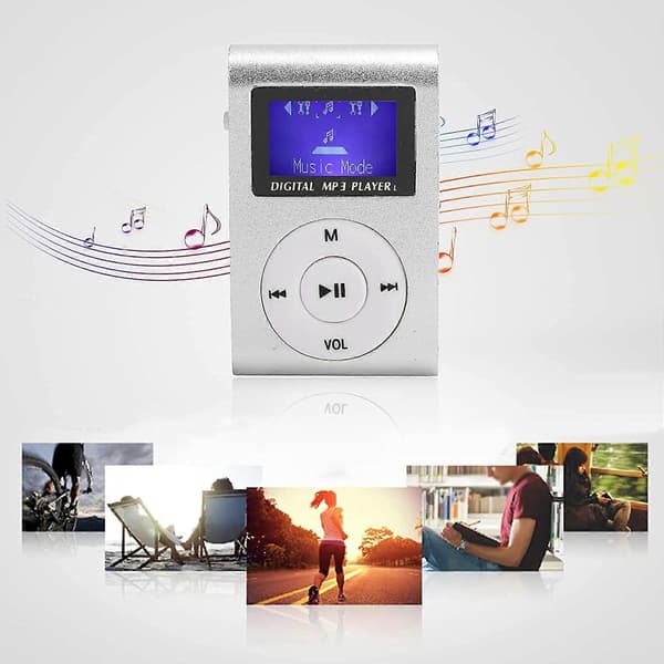 Bärbar Mini MP3-musikspelare, LCD-skärm Sport Back Clip MP3-spelare Stöder Minneskort (Silver)