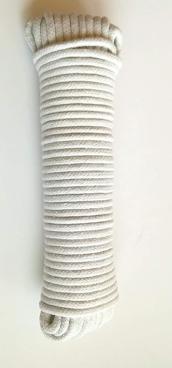 Multifunksjonelt flettet tau - Klessnor - Bomull og polyester - 10 meter - 8 mm - Hvit