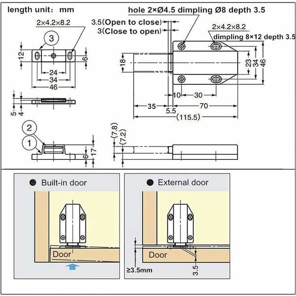 Large Magnetic Catch with Touch Release, One-Touch Open/Close (2 Pack)