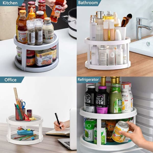 Freestanding Spice Rack for Kitchen, Small Grey and White Spice Rack with Turntable
