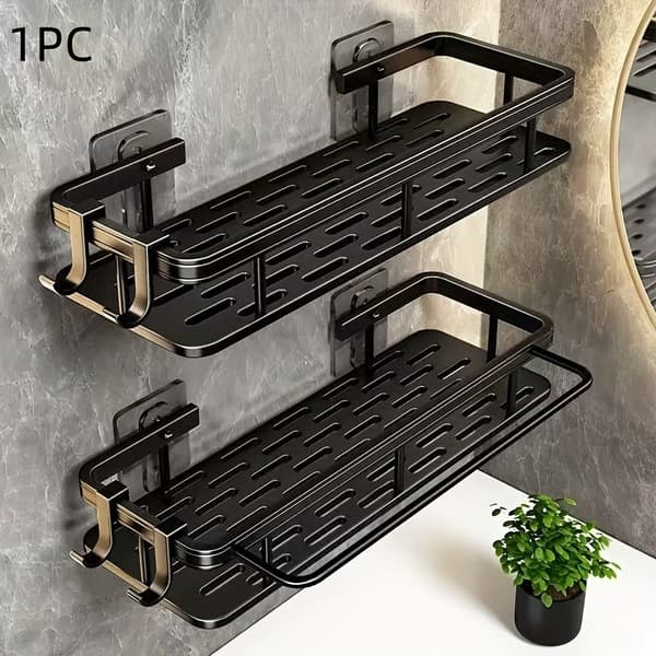 Wall-Mounted Shower Caddy with Large Capacity, Drill-Free Floating Shelf for Bathroom and Kitchen