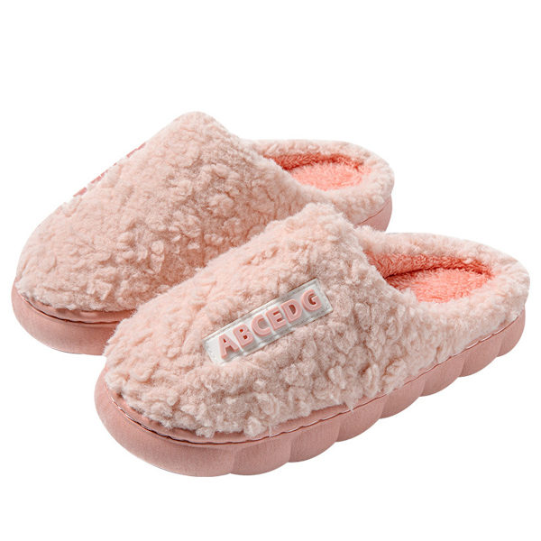 Höst- och vintertofflor i bomull för par, varma inneskor, tjocka, bekväma hemtofflor, pälsfodrade utomhusskor för män, rosa Pink Pink 38-39