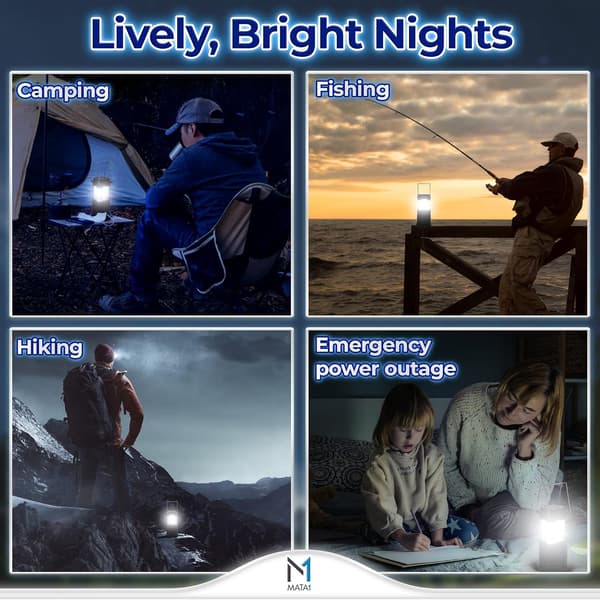 LED-campinglanterne (sort, 2-pak), nødbelysning til strømafbrydelser, sammenklappelige lamper til indendørs og udendørs brug