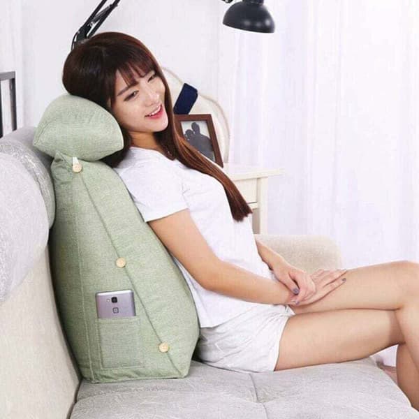 Reading Pillow and TV Pillow, Back Wedge Pillow with Adjustable and Pockets, Triangular Back Pillow, Bed Pillow with Headrest, Sofa Pillow (BT)