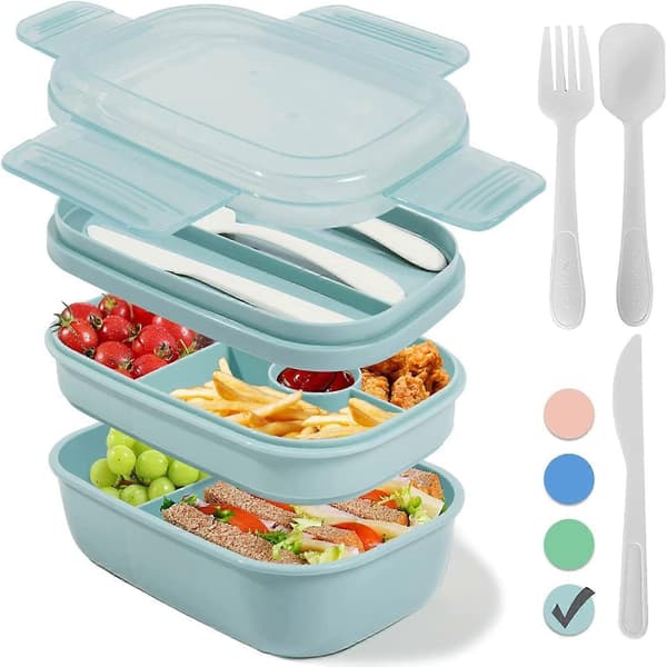 Stackbar Bento Box Matlåda 3-i-1 Fack, Helt Läcksäker, 1900ml Stor Bento Matlåda för Måltidssnacks, Diskmaskin- och Mikrovågssäker