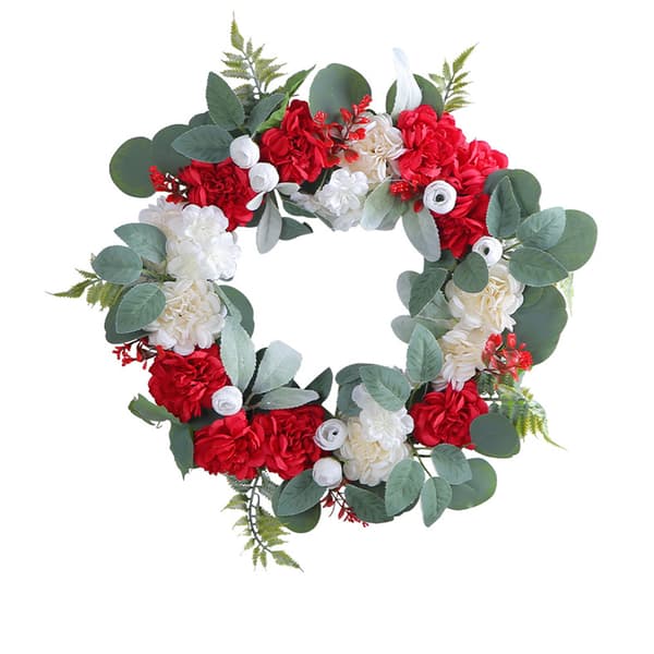 Rød og hvid blomsterkrans simuleringskrans, 40 cm