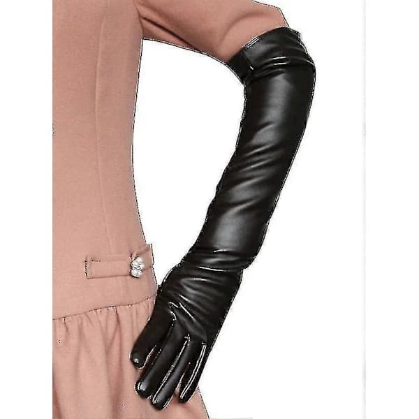 Women's Gloves Leather Silk Lining Long Over Elbow Elegant Mitten 50cm Ns2 Wine Red S