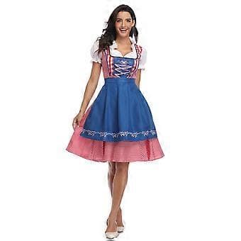 Oktoberfest Ølservitrice Kostume Dame Bayersk Traditionel Dirndl Kjole Karneval (M Blå)