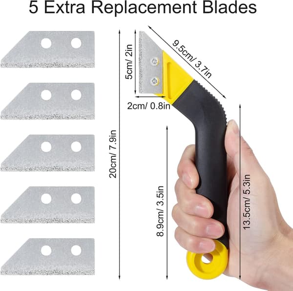 2-pack Grout Scraper, Grout Removal Tool, Tile Scraper, Angled Saw with 5 Replacement Blades for Bathroom Cleaning