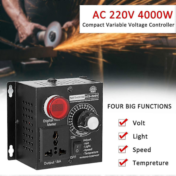 AC 220V 4000W Kompakt Variabel Spændingsregulator Bærbar Hastighed Temperatur Lys Spænding EU Plug