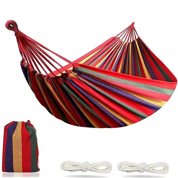Outdoor Camping Hammock, Portable and Lightweight Canvas Hammock, Includes Straps and Storage Bag, Red