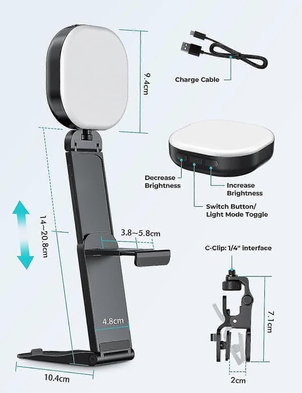 Glow LED Streaming Light, Rechargeable Video Conference Lighting Kit, Angle & Brightness & Color Temperature Adjustable