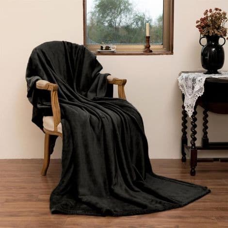 Sorte tæpper og plaider 150x200cm - Blødt, varmt flaneltæppe til sofaen, vendbart