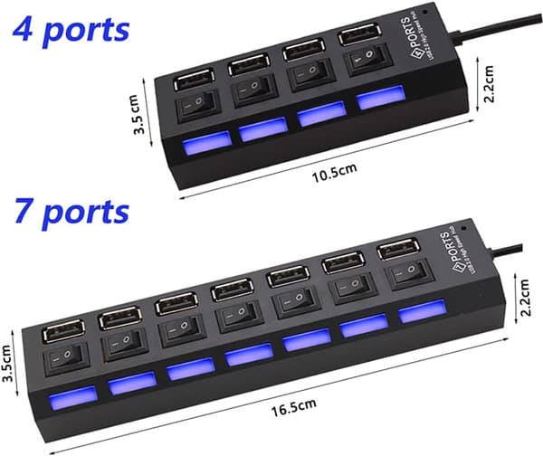 USB 2.0 Hub Multi USB Splitter Hub Bruk strømforsyningsadapter USB 2.0 Hub