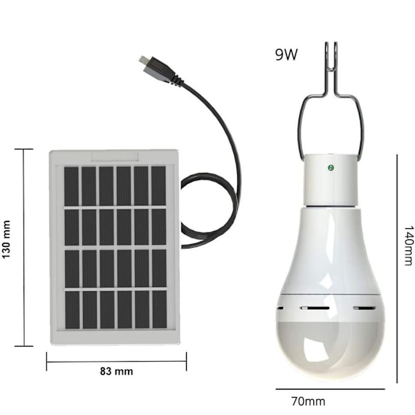 Pakke med 2 solcellelamper 9W LED solcellelampe solcellelamper bærbare