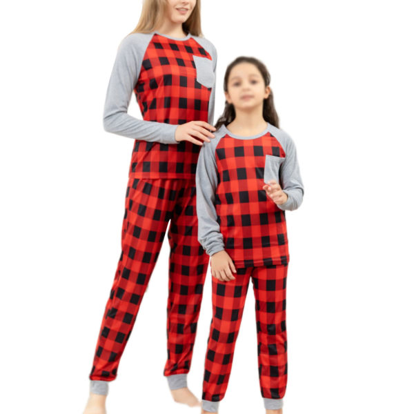 Familjetoppar och byxor Besättning Hals Jul Elastisk Midja Matchande Pyjamas Set, Färg: Röd, Storlek: Kvinnor 2XL